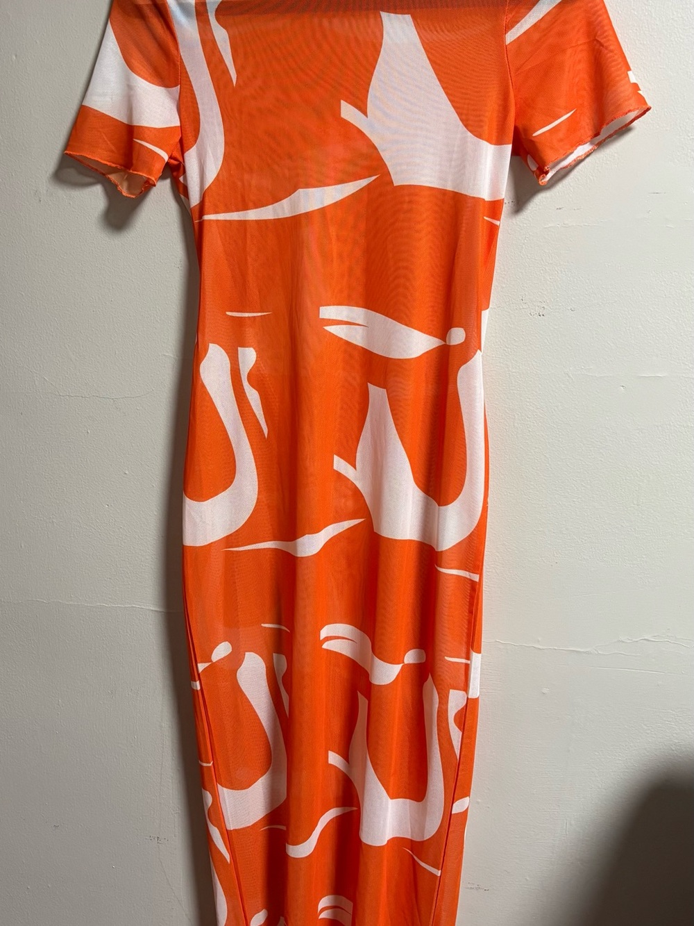 Sheer Orange & White Abstract Maxi Dress